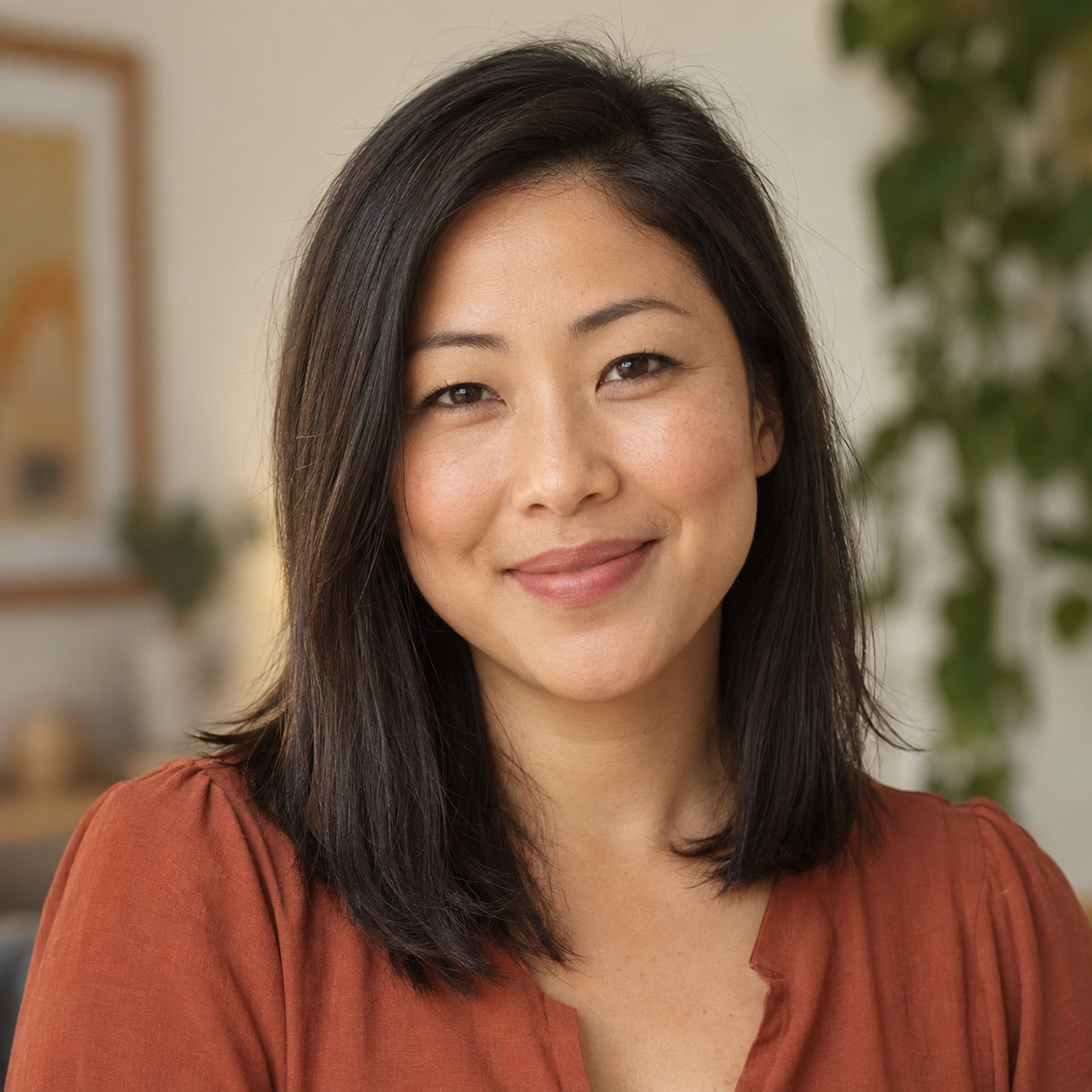 Retrato fictício de Camila Tanaka, criado por IA para demonstração